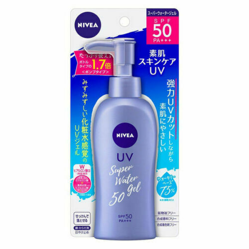 NIVEA UV Super Water Gel Sunscreen SPF 50 PA+++ in a clear tube, showcasing its lightweight, hydrating formula for sun protection.
