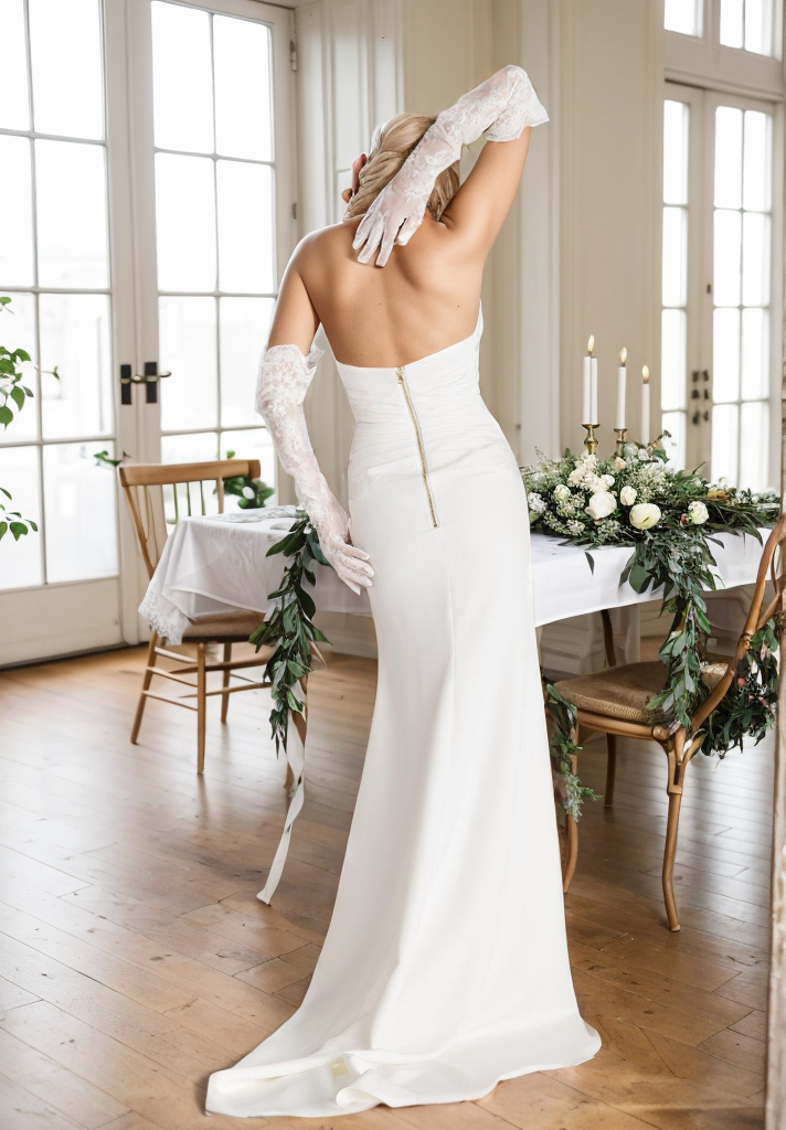Elegant strapless satin mini wedding dress by SelenaHuanStudio with front buttons, fit and flare silhouette, and a middle slit.