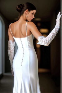 Greece Goddess satin miniwedding dress with spaghetti straps, small train, stretchy fit, white bridal gown by SelenaHuanStudio