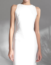 Modern satin mini wedding dress with scoop neck, asymmetrical skirt hem, designed by SelenaHuanStudio, perfect for bridal and party occasions.