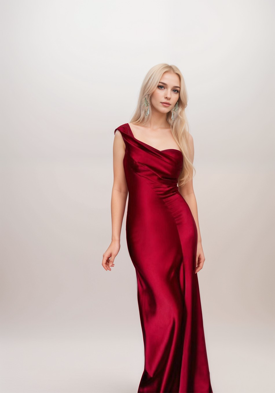 Elegant one-shoulder mermaid prom dress with pleated bodice in silky satin from SelenaHuanStudio, perfect for formal events.