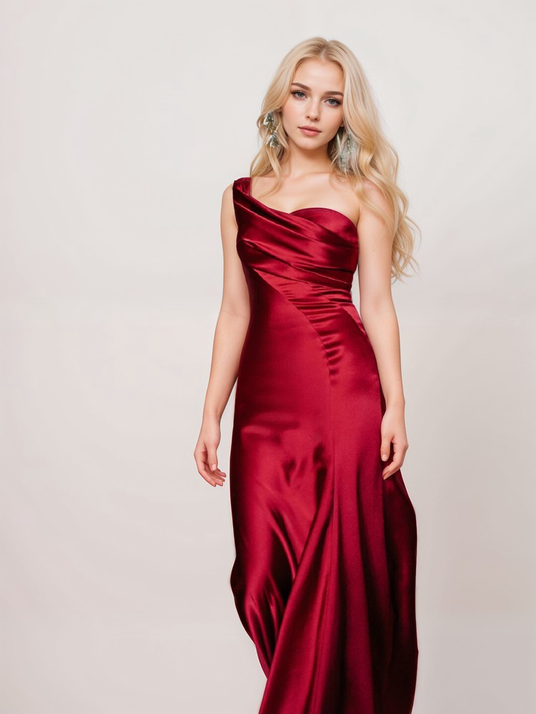 Sexy one-shoulder pleated mermaid prom dress in silky satin by SelenaHuanStudio, featuring a fitted bodice and elegant design.