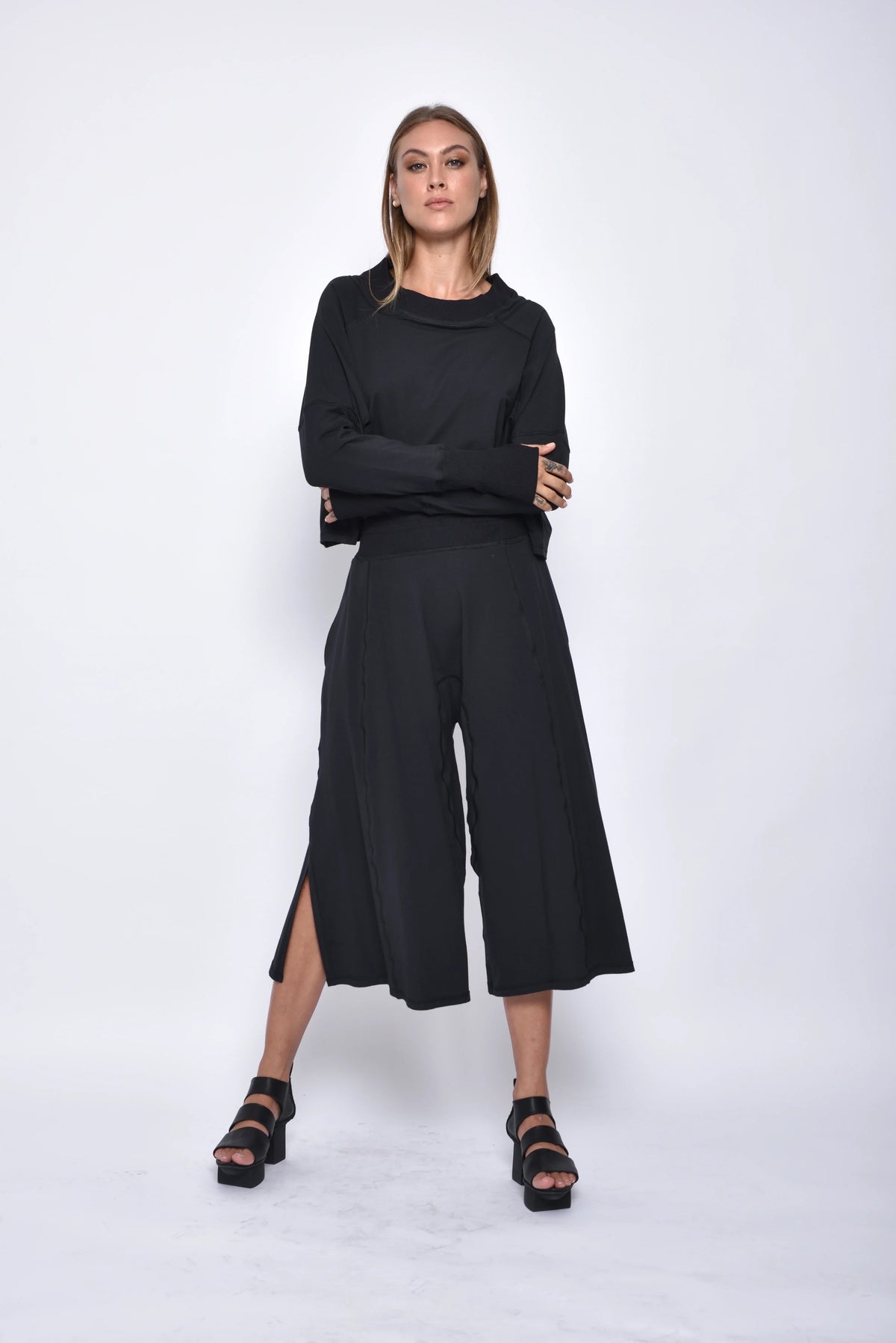 Front view of SIMPLY MILA Zoe Pants, modern women's bottoms in a versatile style and fabric, perfect for casual or professional wear.