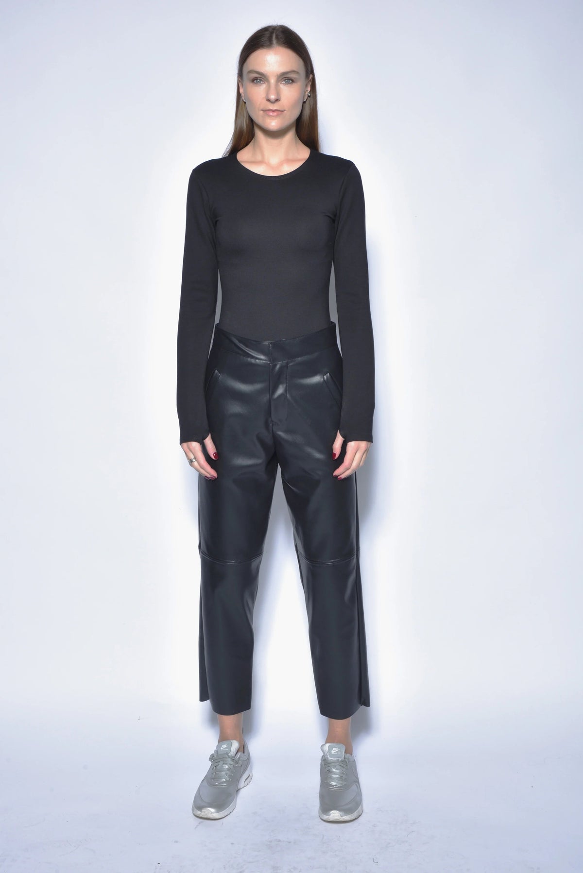 Vegan straight leg pants from SIMPLY MILA Modern Women's Clothing, featuring a sleek fit and minimalist design.