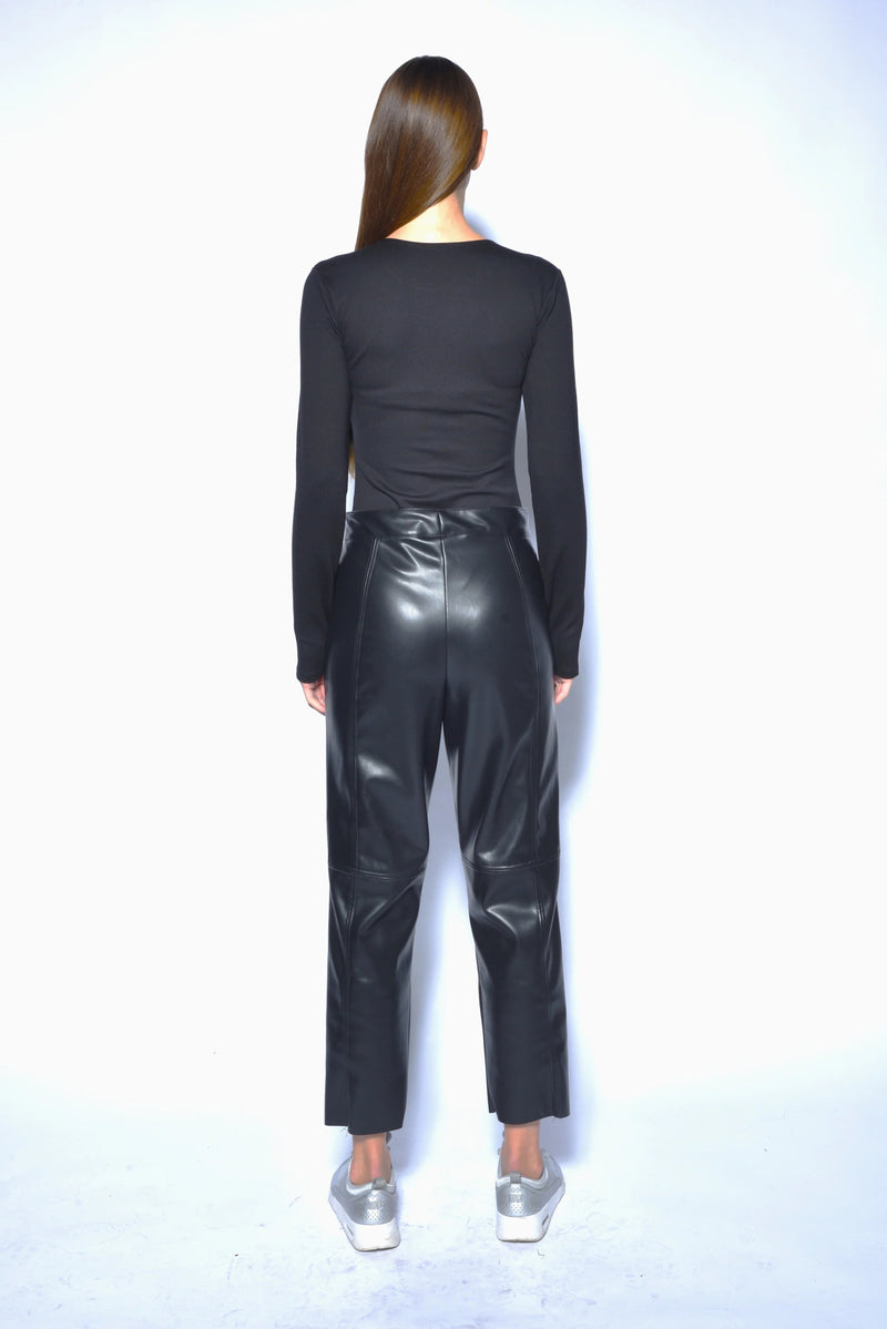 Vegan straight-leg pants from SIMPLY MILA Modern Women's Clothing, shown in a neutral color, with a tailored fit and clean waistband.