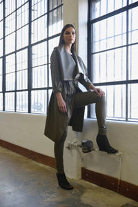 Uneven coat by SIMPLY MILA Modern Women's Clothing featuring a stylish, textured design in neutral tones.