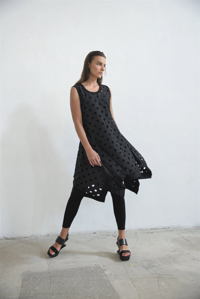 Perforated tunic dress by SIMPLY MILA Modern Women's Clothing, featuring a stylish, breathable design in a lightweight fabric.