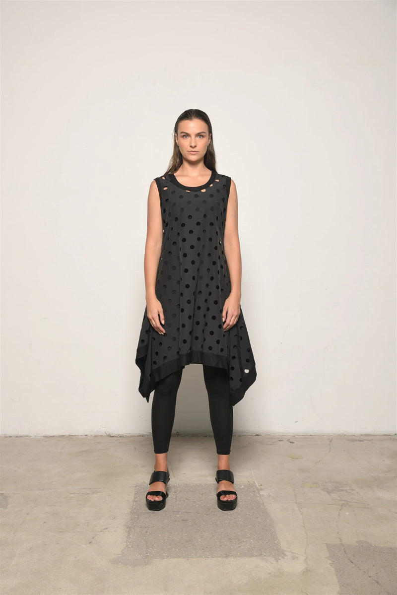 Perforated tunic dress by SIMPLY MILA, modern women's clothing with breathable perforated fabric and relaxed fit.