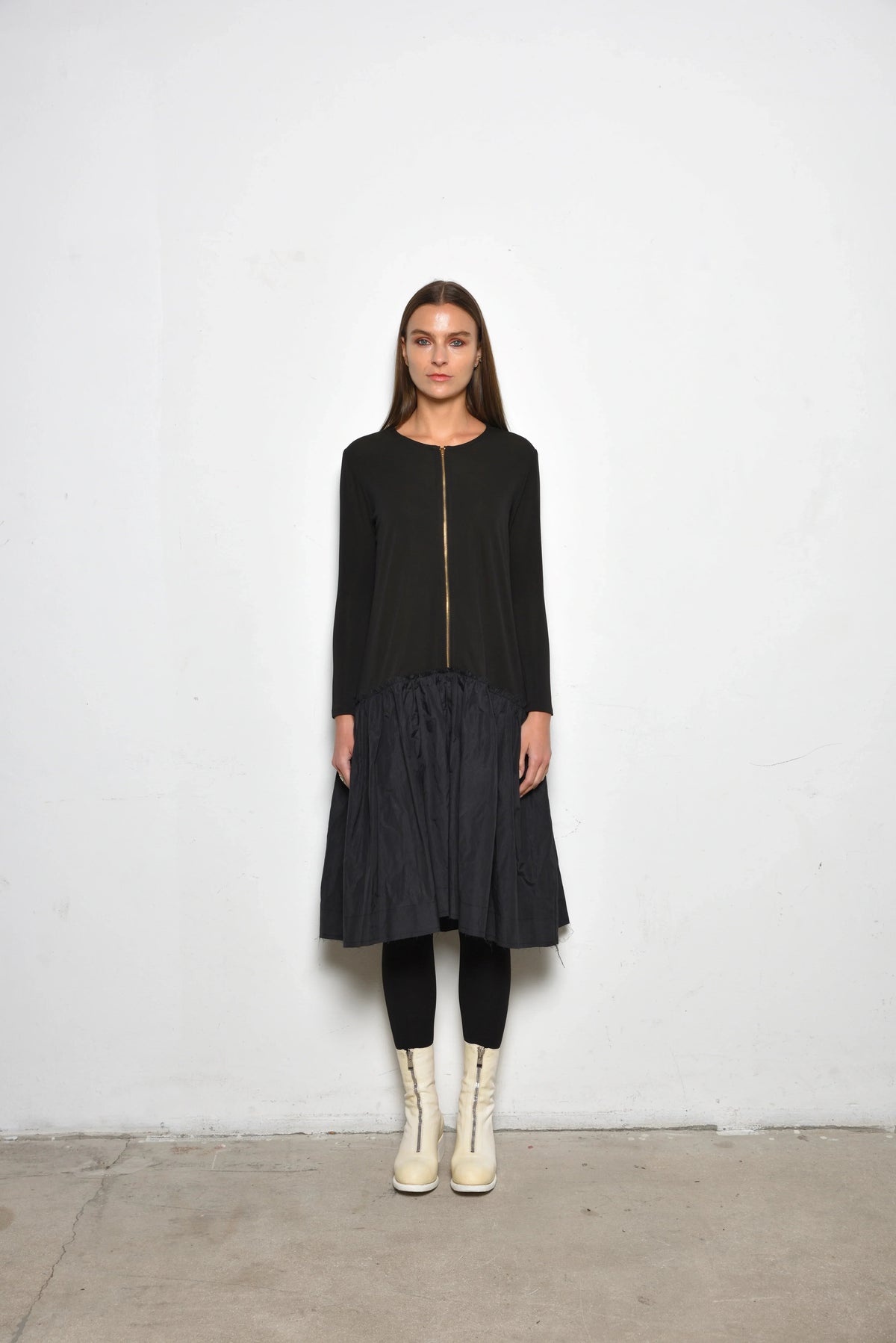 Front view of a stylish Dune dress by SIMPLY MILA Modern Women's Clothing, featuring a fitted silhouette and elegant design.