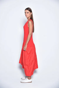 Red Amman dress by SIMPLY MILA Modern Women's Clothing, stylish dress with flowing fabric and elegant design.