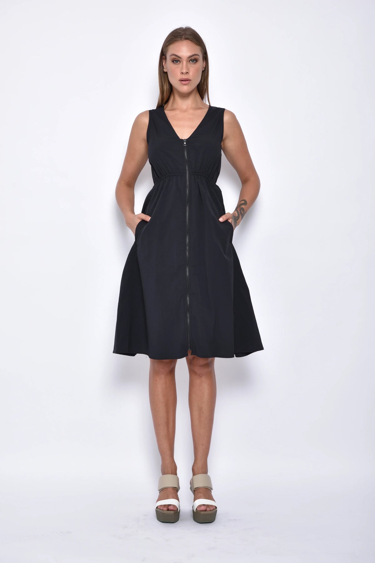 Helena dress by SIMPLY MILA Modern Women's Clothing, stylish sleeveless dress with a flowing silhouette and elegant design.