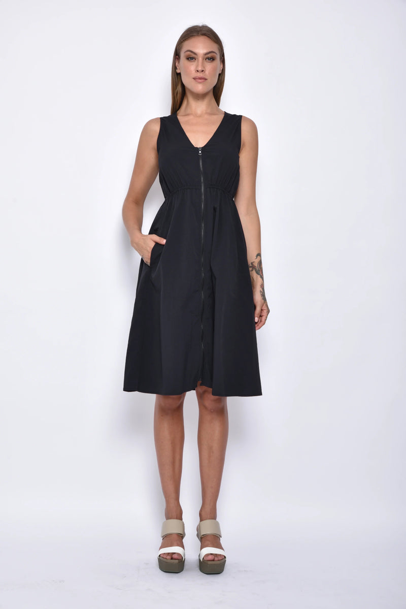 Front view of the Helena Dress by SIMPLY MILA, a stylish women's dress with a fitted bodice and flowy skirt.