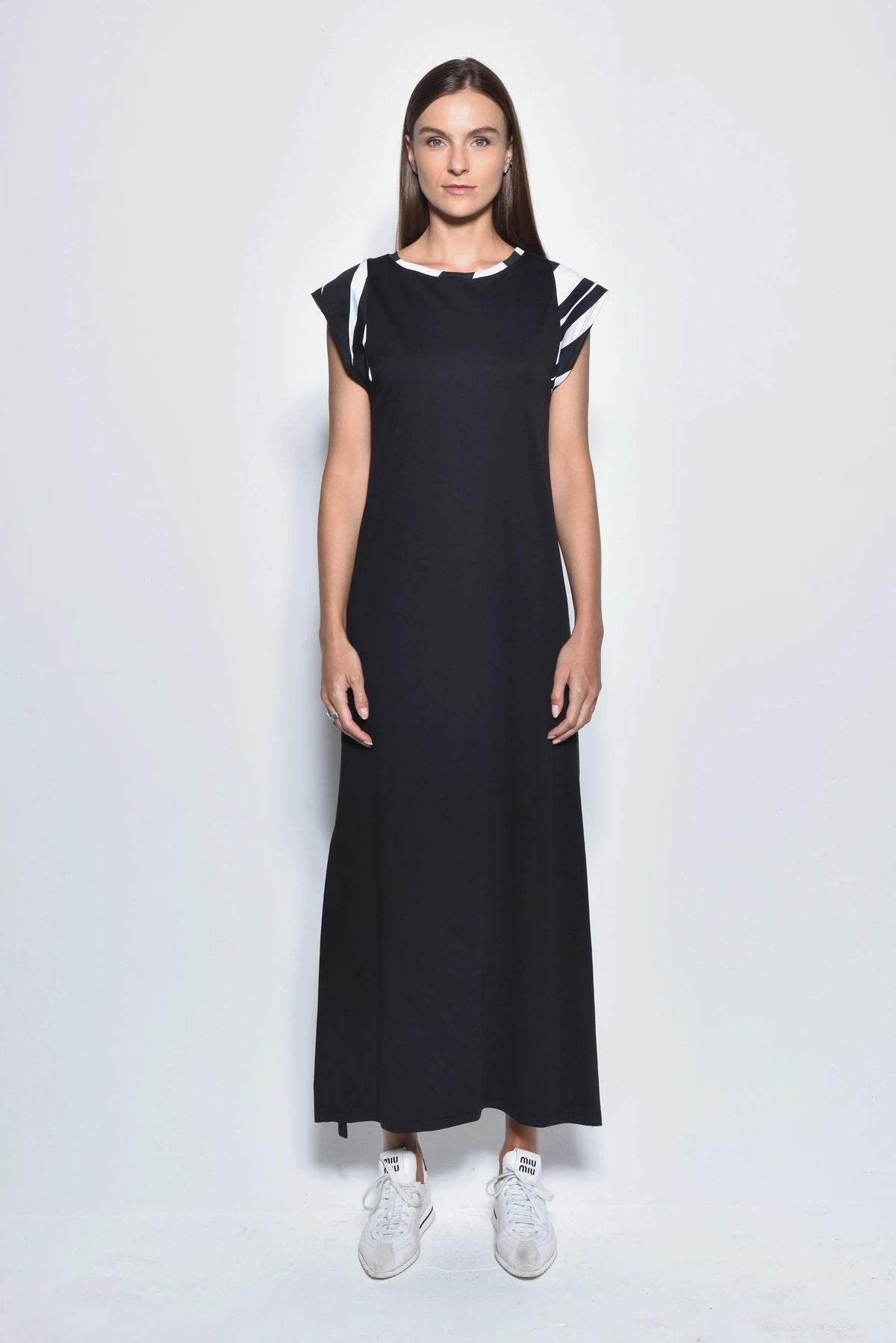 Front view of the SIMPLY MILA Phoebe dress, a stylish modern women's dress with a flattering fit and elegant design.