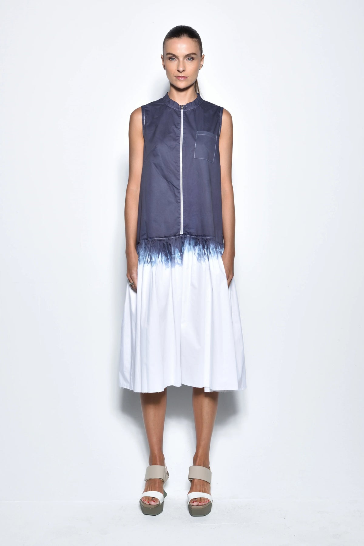Front view of the SIMPLY MILA Ombre Sahara dress for women, featuring a flowy design with a gradient ombre pattern.