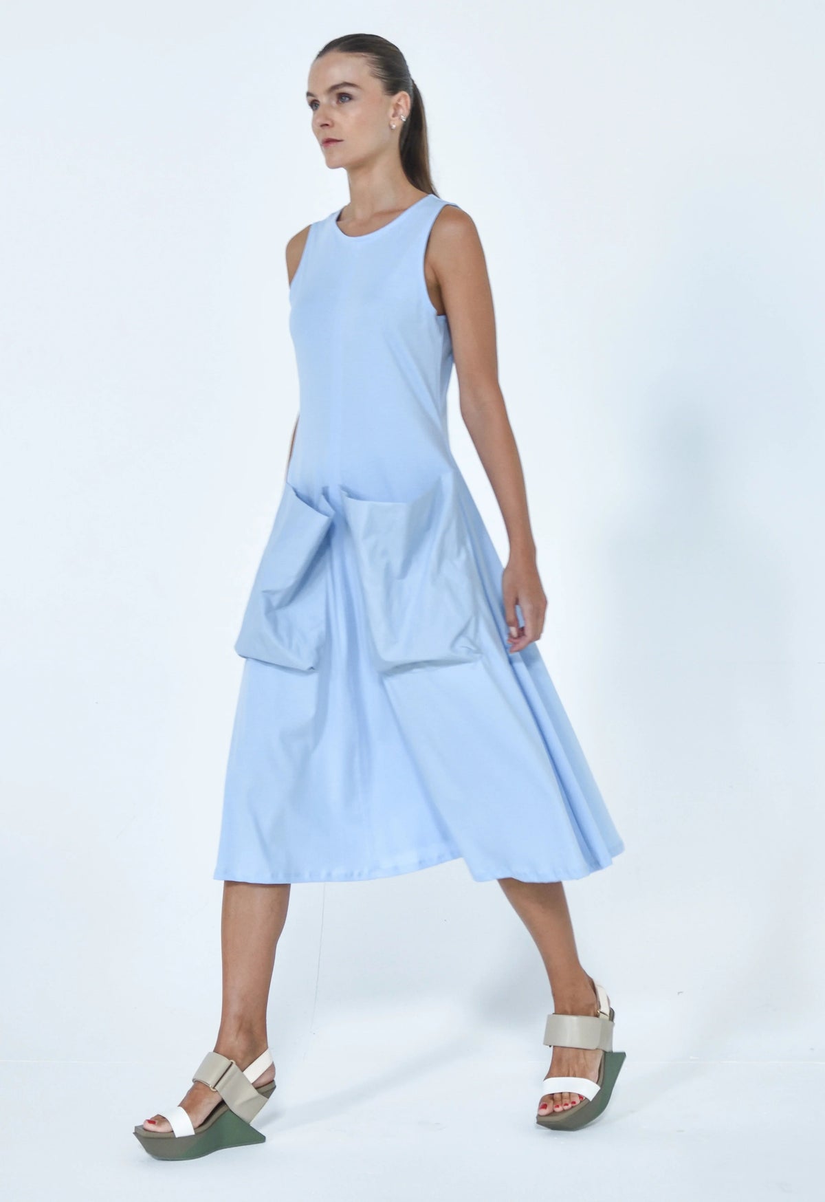 Simple black Big Pocket dress by SIMPLY MILA, featuring a relaxed fit and large front pockets, perfect for casual wear.