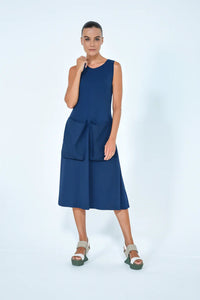 Simply Mila modern women's Big Pocket dress, mid-length style with side pockets, in a comfortable, casual design.