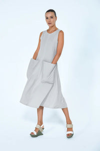 Silver Big Pocket dress by SIMPLY MILA Modern Women's Clothing, featuring a stylish design with large pockets.