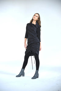 Elegant double ruch dress from SIMPLY MILA Modern Women's Clothing featuring flowing fabric and stylish design.