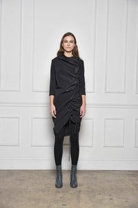 Elegant double ruch dress from SIMPLY MILA Modern Women's Clothing, featuring stylish fabric and a flattering fit.