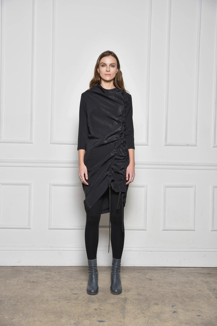 Elegant double ruch dress from SIMPLY MILA Modern Women's Clothing, featuring stylish fabric and a flattering fit.