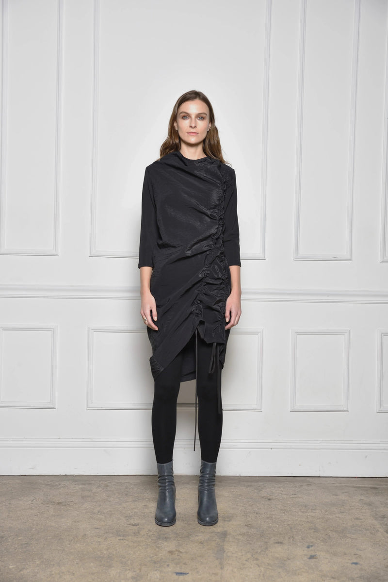 Elegant double ruch dress from SIMPLY MILA Modern Women's Clothing, featuring stylish fabric and a flattering fit.