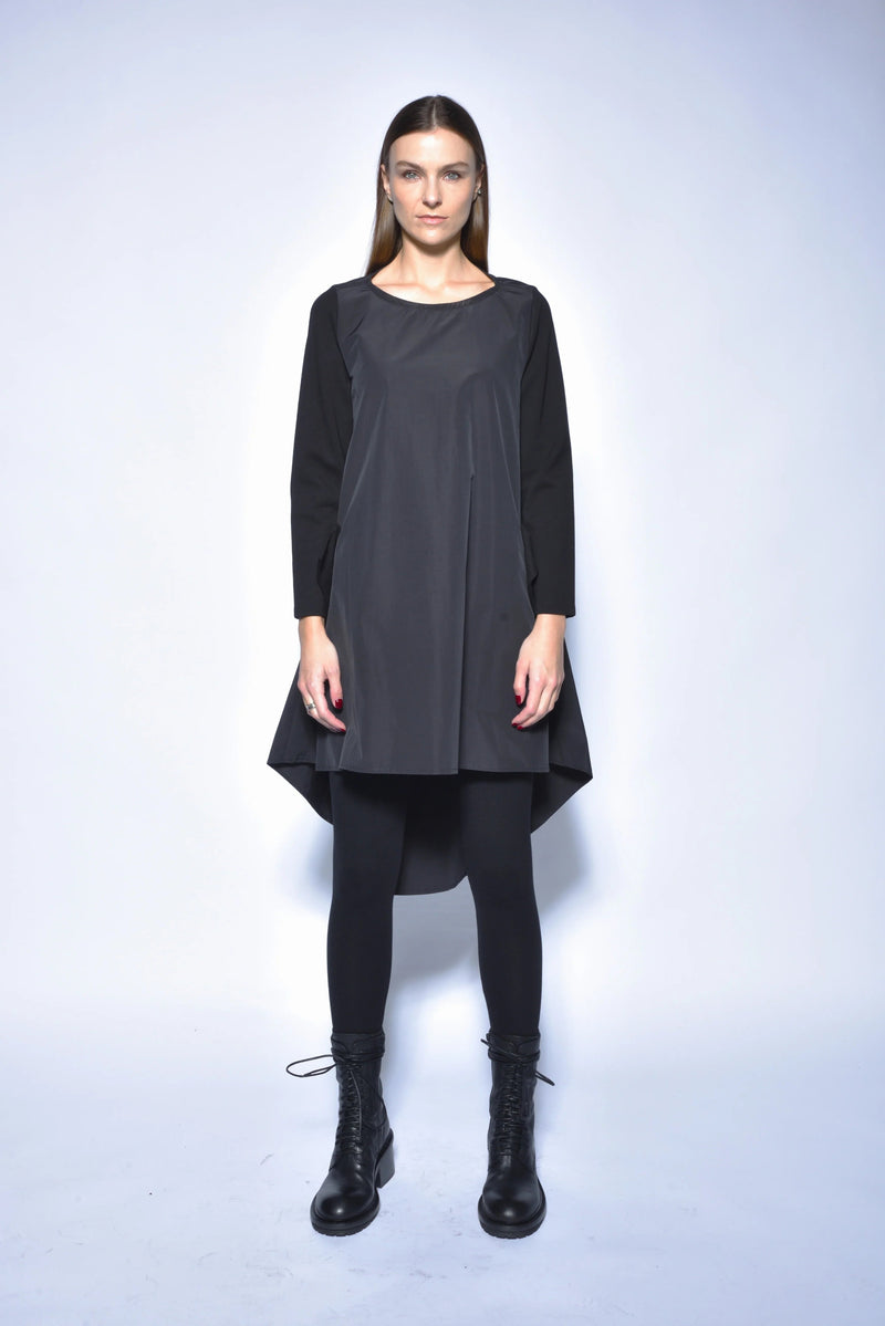 Elegant high-low tunic dress from SIMPLY MILA, featuring a flowing silhouette and modern design, perfect for casual or dressy occasions.