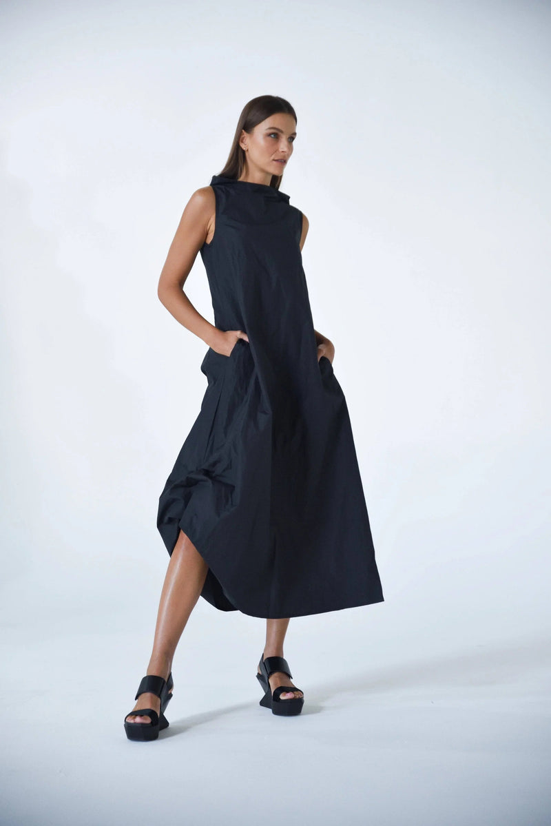 Black Imperial dress by SIMPLY MILA Modern Women's Clothing, stylish sleeveless dress with a fitted silhouette.