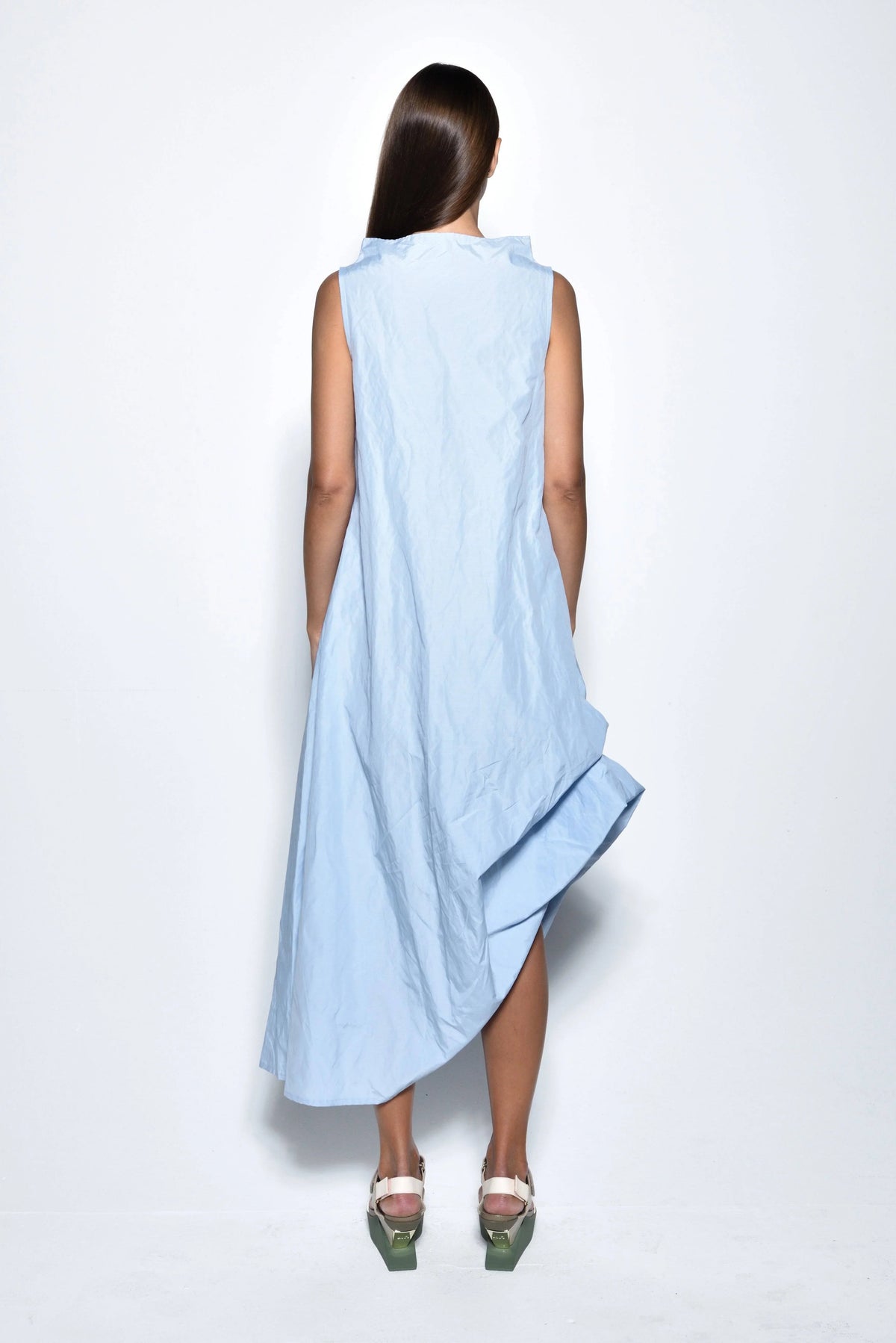 Back view of a woman wearing the elegant Imperial dress by SIMPLY MILA Modern Women's Clothing, showcasing its stylish design.