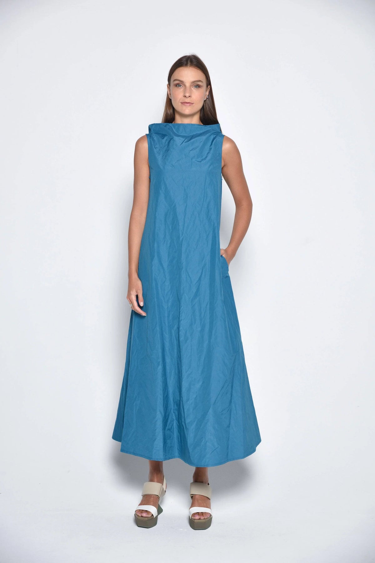 Simply Mila modern women's Imperial dress in ink color, showcasing the front view of the stylish, elegant dress.