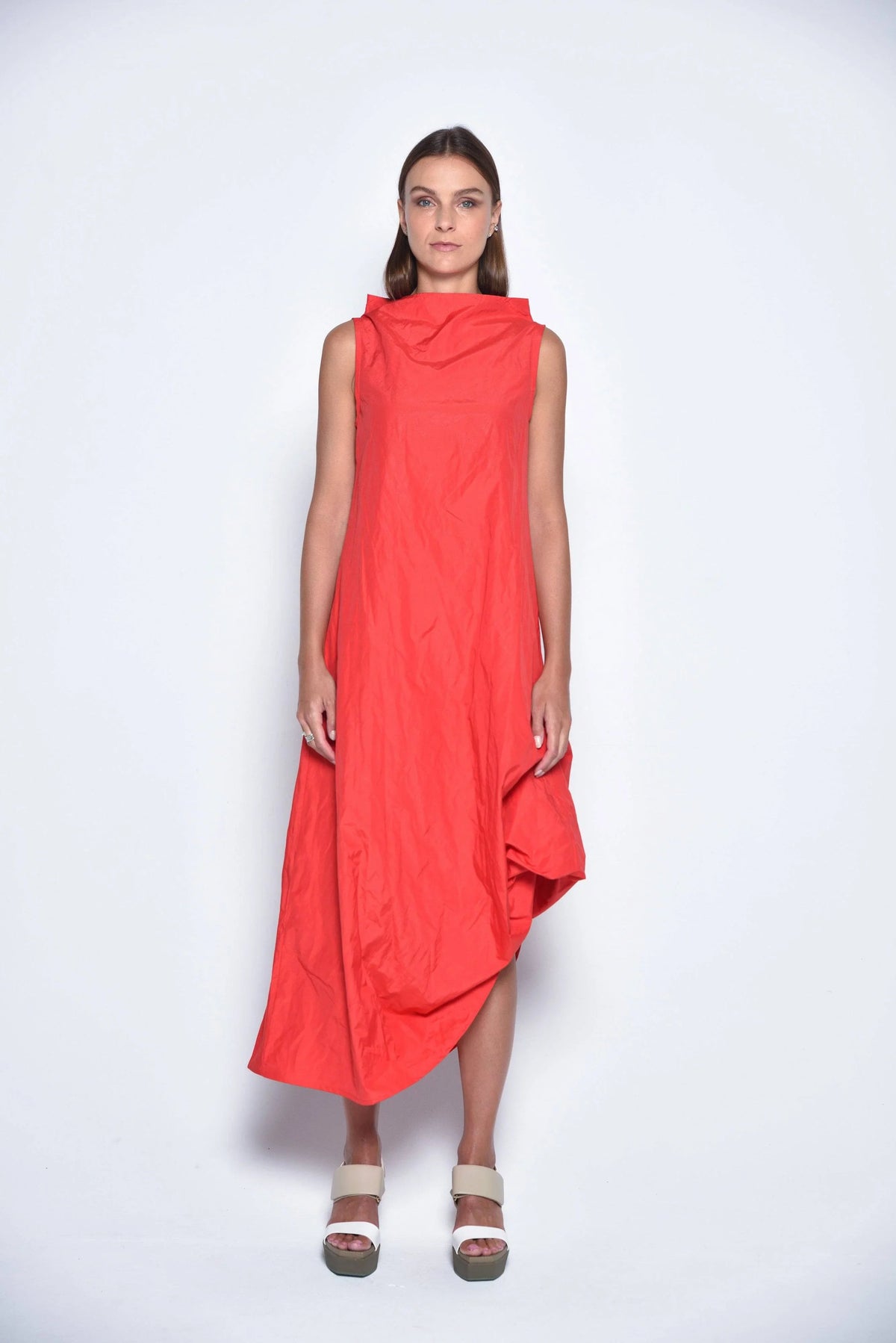 Red Imperial dress from SIMPLY MILA Modern Women's Clothing, front view showing elegant design and fit.