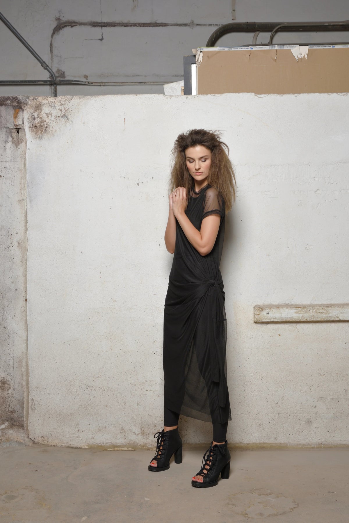 Light gray mesh dress from SIMPLY MILA Modern Women's Clothing, sleeveless with a flowy fit, stylish and breathable for summer wear.