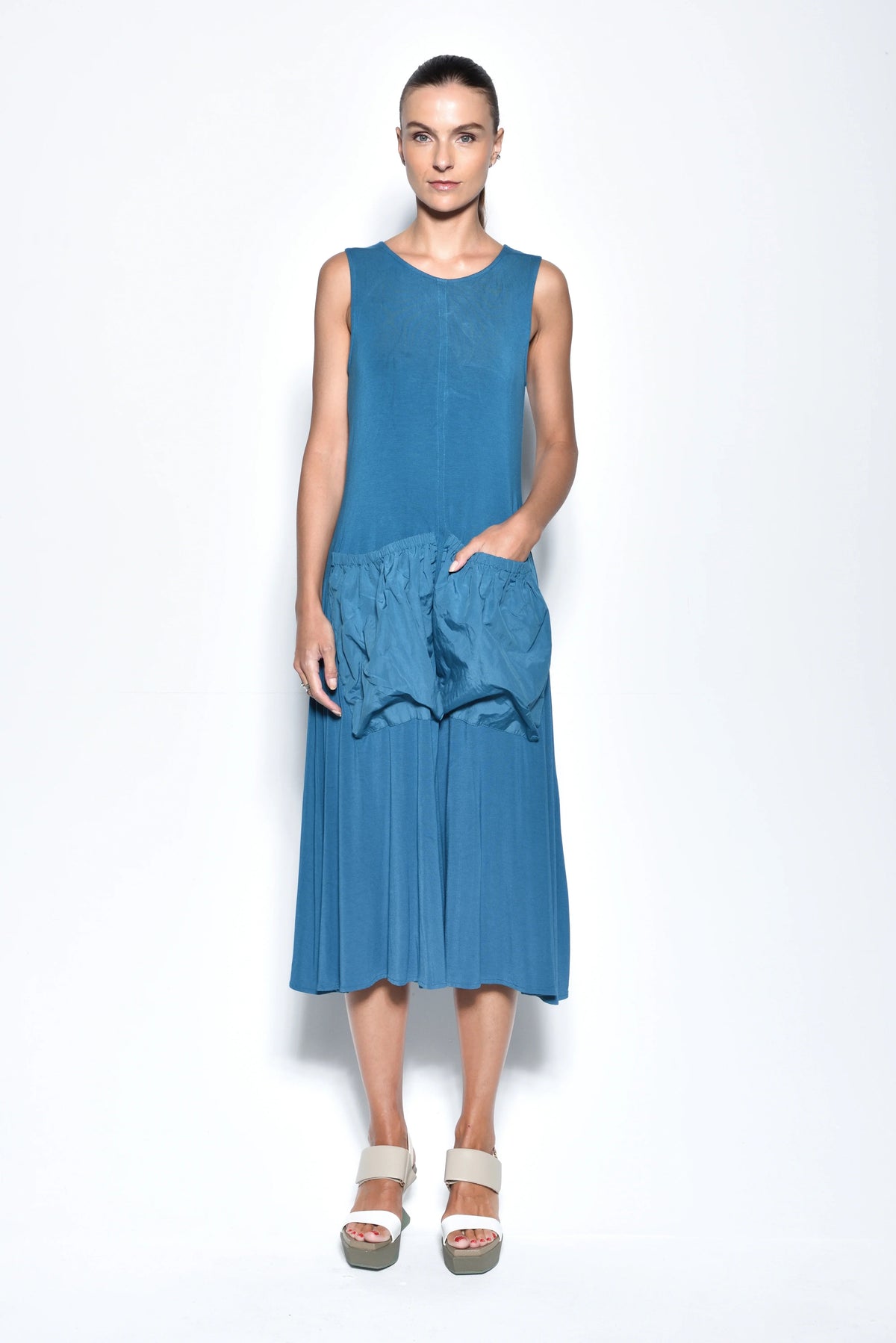 Black Pocket Bags dress by SIMPLY MILA Modern Women's Clothing, stylish casual dress with front pockets.