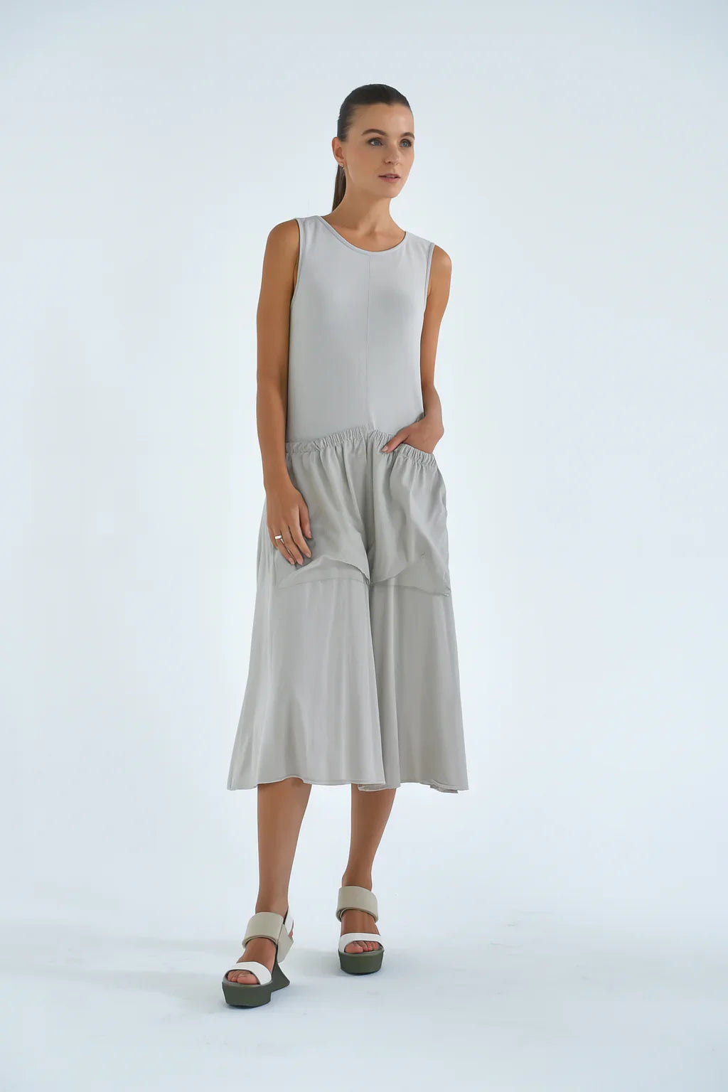 Silver Pocket Bags dress by SIMPLY MILA Modern Women's Clothing, stylish casual dress with pocket details and relaxed fit.