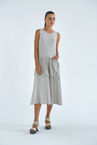 Silver Pocket Bags dress by SIMPLY MILA Modern Women's Clothing, stylish casual dress with pocket details and relaxed fit.