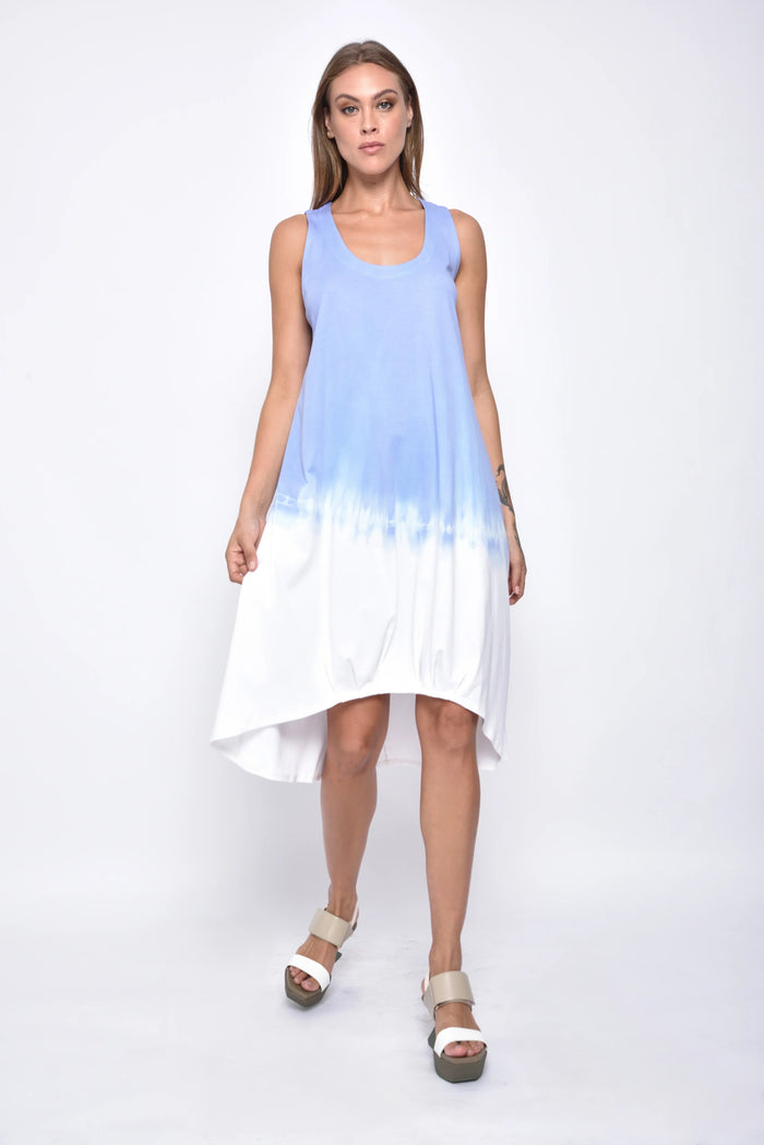 Front view of the Maia Ombre dress by SIMPLY MILA, featuring a flowing silhouette with a gradient ombre pattern in modern women's dress style.