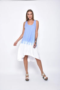 Front view of the Maia Ombre dress by SIMPLY MILA Modern Women's Clothing, showcasing its flowing design and gradient color pattern.