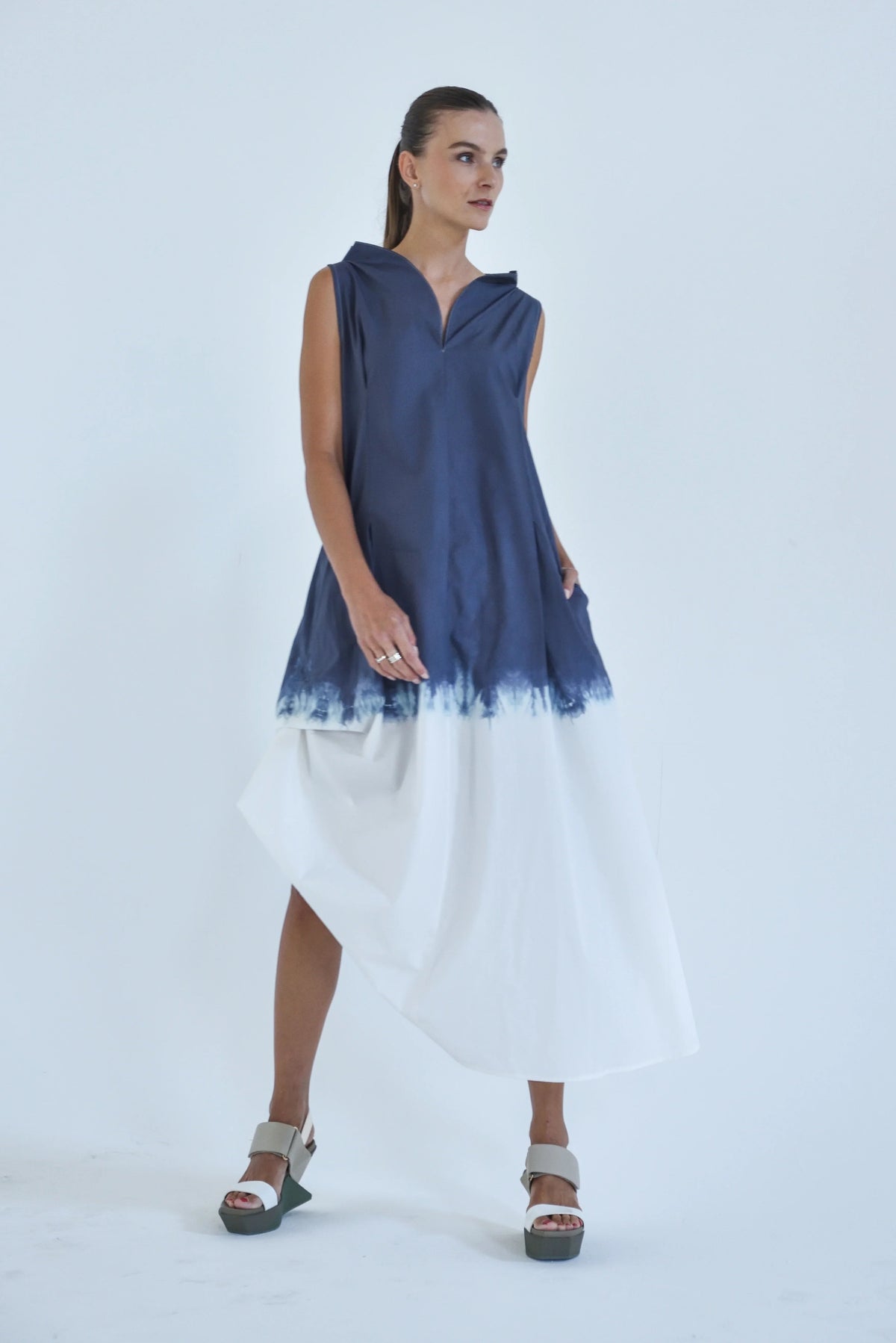 Front view of a SIMPLY MILA Ombre Imperial dress with flowing fabric and elegant design for modern women's fashion.