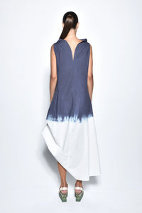 Back view of a SIMPLY MILA Modern Women's Clothing Ombre Imperial dress, flowing fabric with gradient color design.