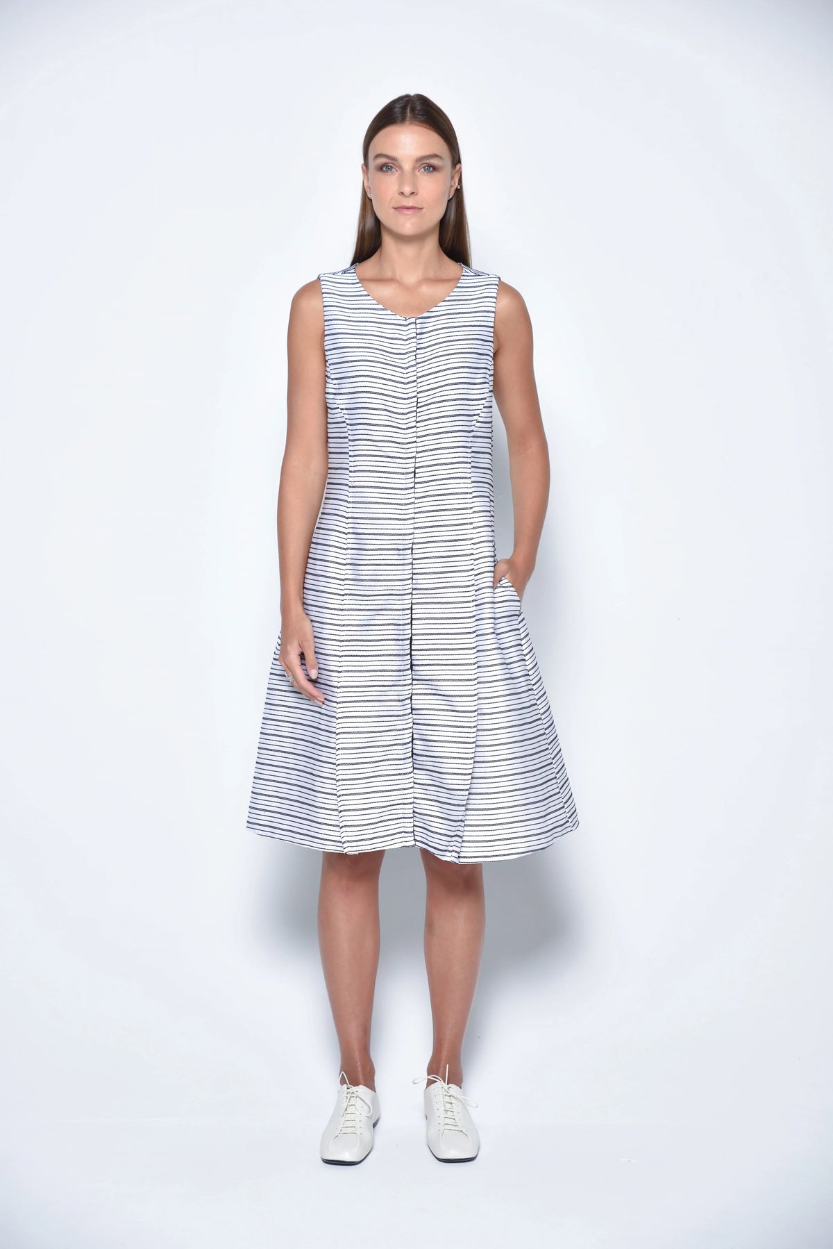 Front view of the Lisbon Dress by SIMPLY MILA, a stylish modern women's dress with a flattering fit and elegant design.