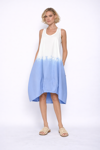 Katherine Ombre dress by SIMPLY MILA, sleeveless midi dress with a gradient ombre pattern in soft pastel hues, flowing fabric.
