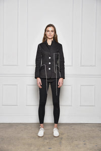 Simple black Baste Stitch jacket by SIMPLY MILA, modern women's clothing, featuring detailed stitching and tailored fit.