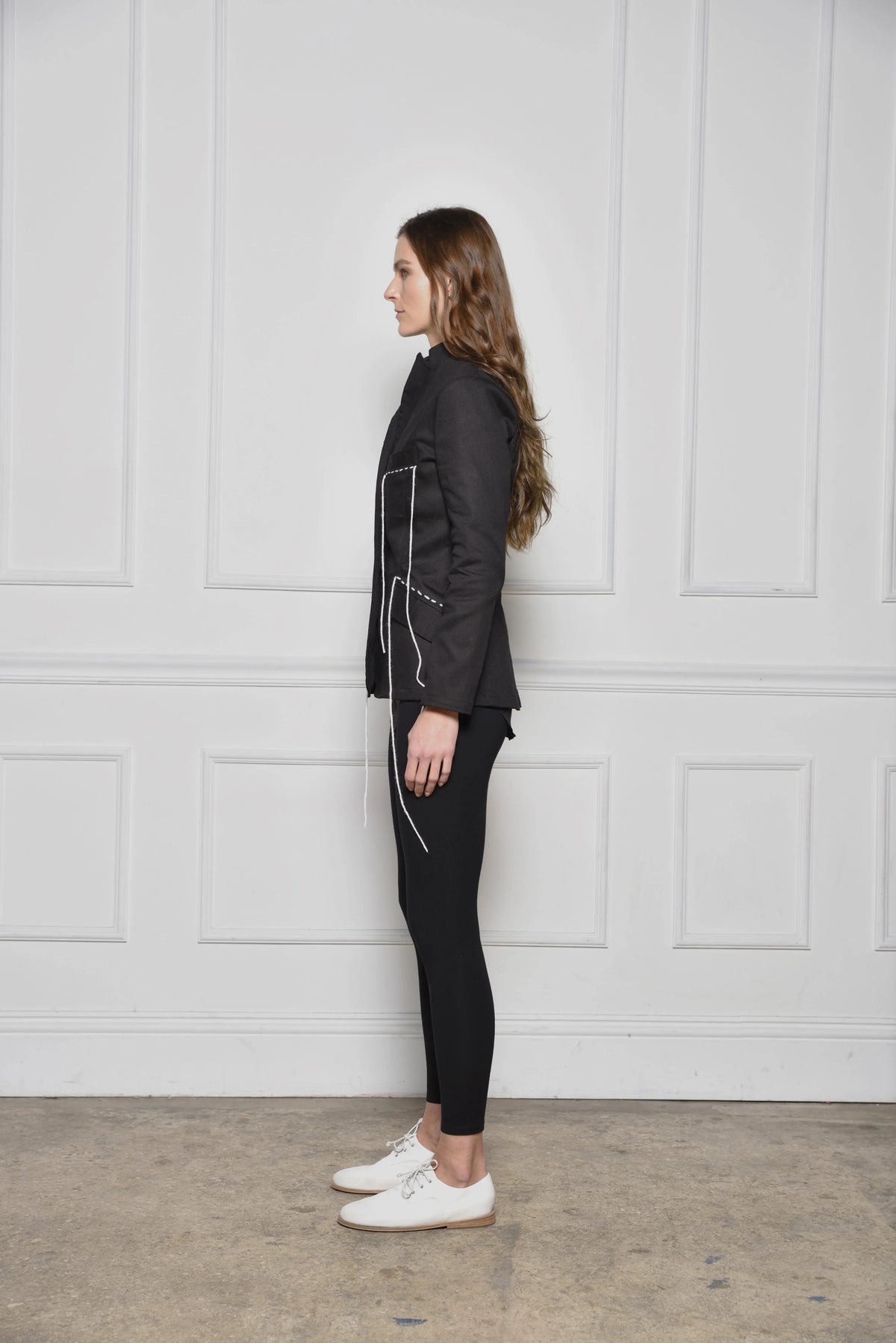 Simply Mila Modern Women's Baste Stitch Jacket featuring stylish stitching design and tailored fit in a contemporary women's jacket style.