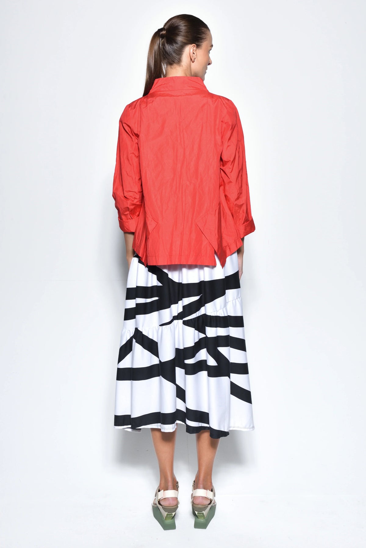 Red Tokyo jacket by SIMPLY MILA Modern Women's Clothing, shown in a stylish, casual design.