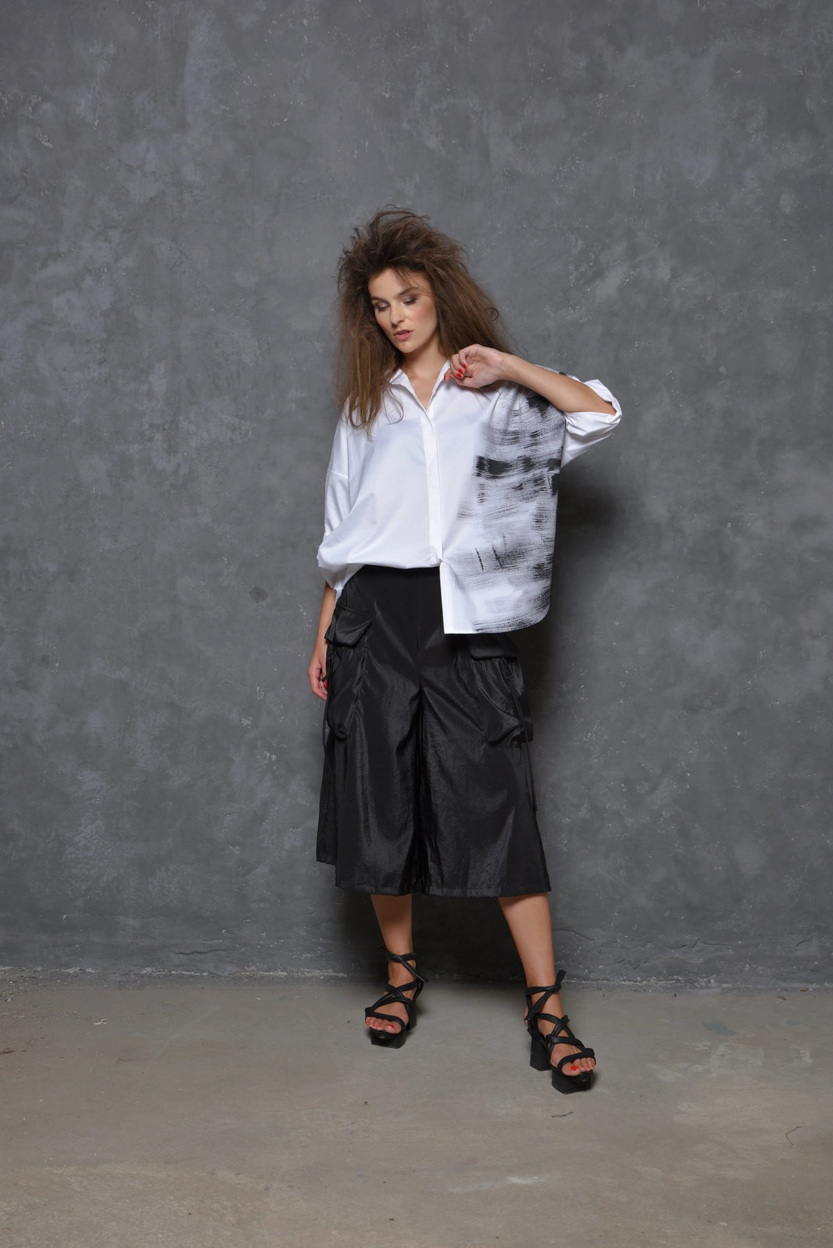 Boxy stroke-pattern shirt from SIMPLY MILA Modern Women's Clothing, featuring a loose fit and stylish design.