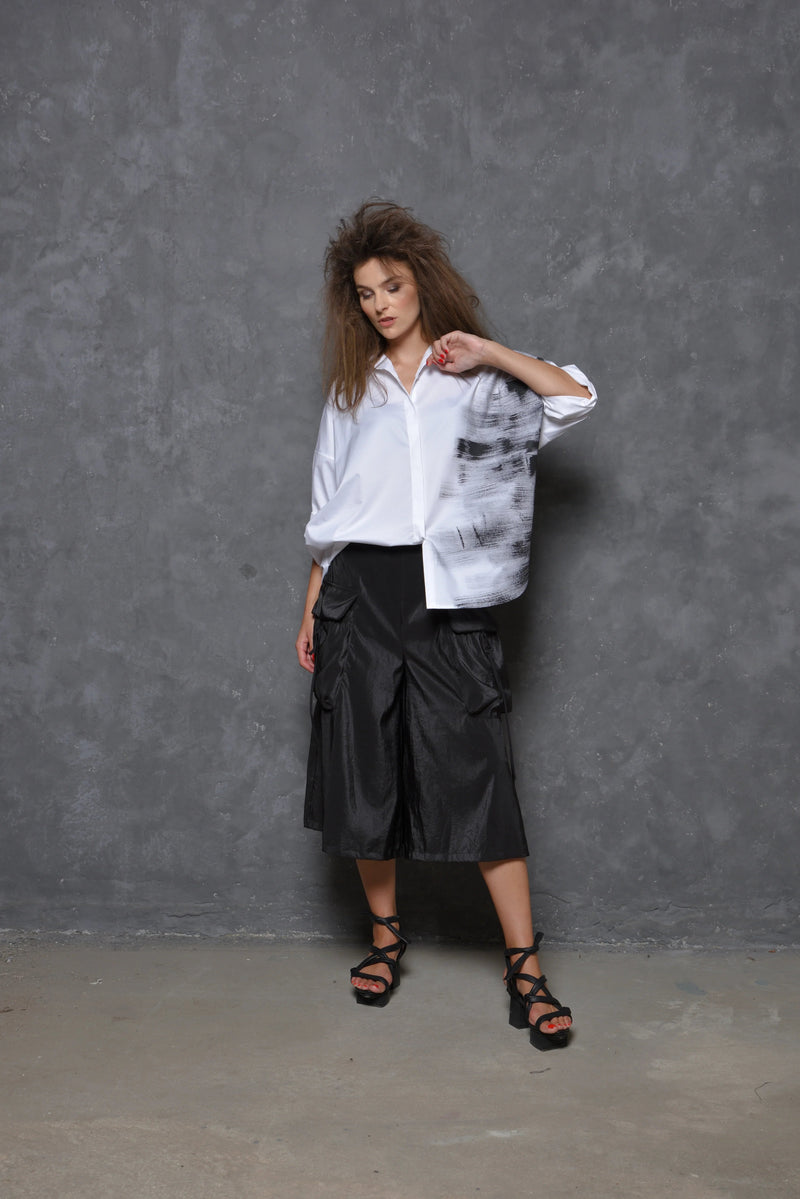 Boxy stroke-pattern shirt from SIMPLY MILA Modern Women's Clothing, featuring a loose fit and stylish design.