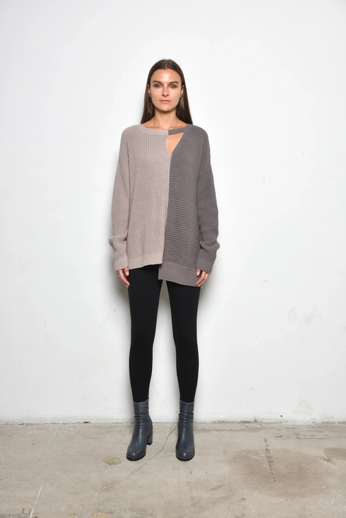 Front view of a Portobello Sweater by SIMPLY MILA, a modern women's sweater in soft fabric with a relaxed fit.