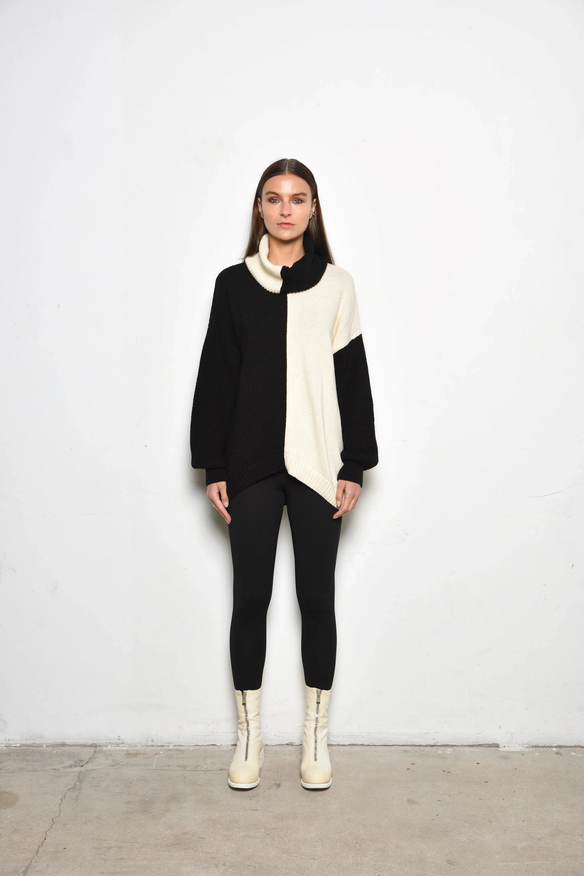 Simply Mila Ying Yan sweater, modern women's clothing, stylish knit sweater in neutral tones with a cozy fit.