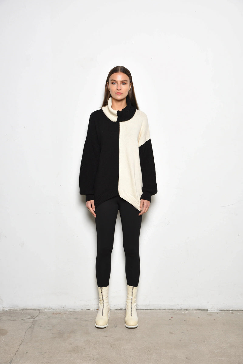 Simply Mila Ying Yan sweater, modern women's clothing, stylish knit sweater in neutral tones with a cozy fit.