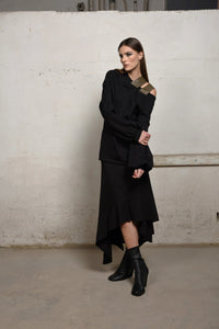 Asymmetrical sweater by Simply Mila, modern women's clothing, featuring a stylish, unique design in soft knit fabric.