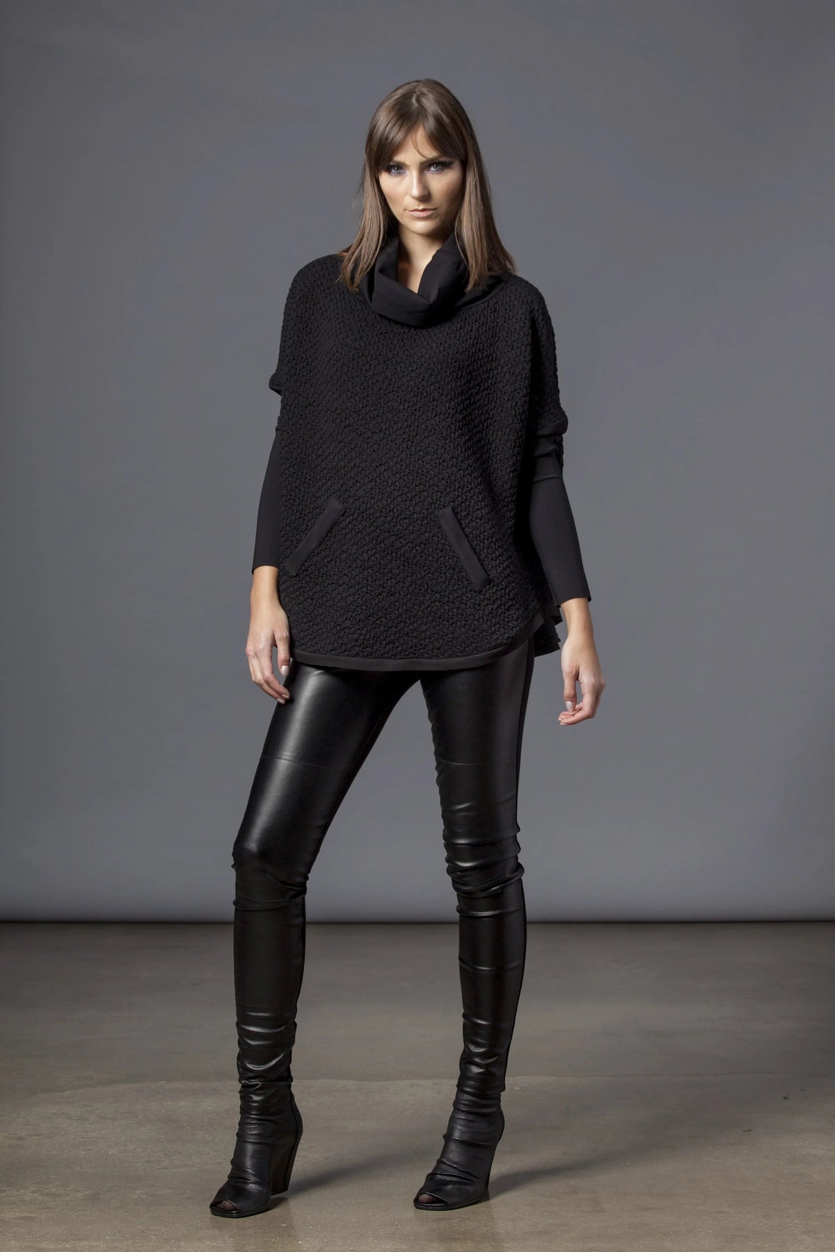 Gray Texture Cowl Sweater for women by SIMPLY MILA, featuring a cozy knit design and relaxed fit.